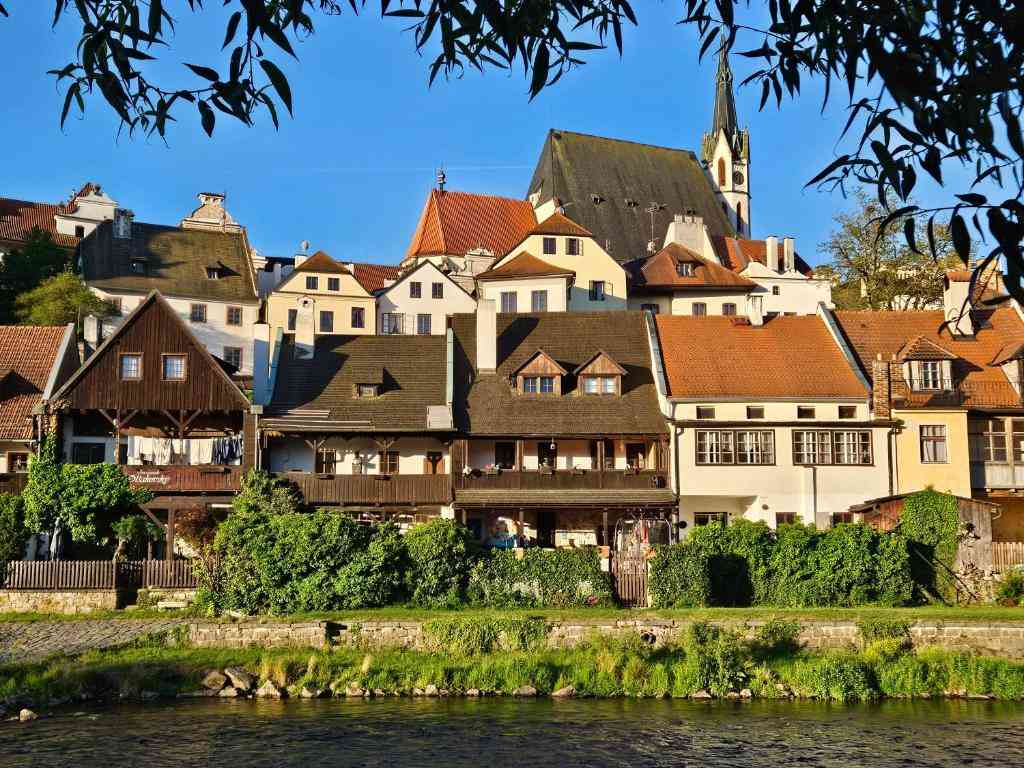 Historic houses of Český Krumlov above the Vltava river